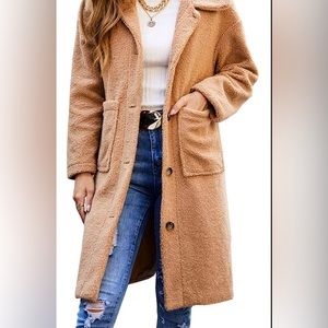 NWT Long Camel Colored Teddy Coat
